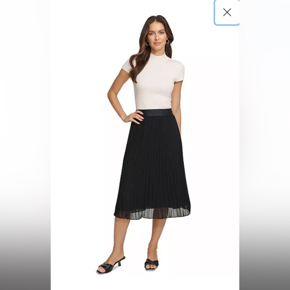 Dkny Dresses & Skirts - Elegant Black Pleated Pull On Accordion Skirt By DKNY Logo Waistband XL
